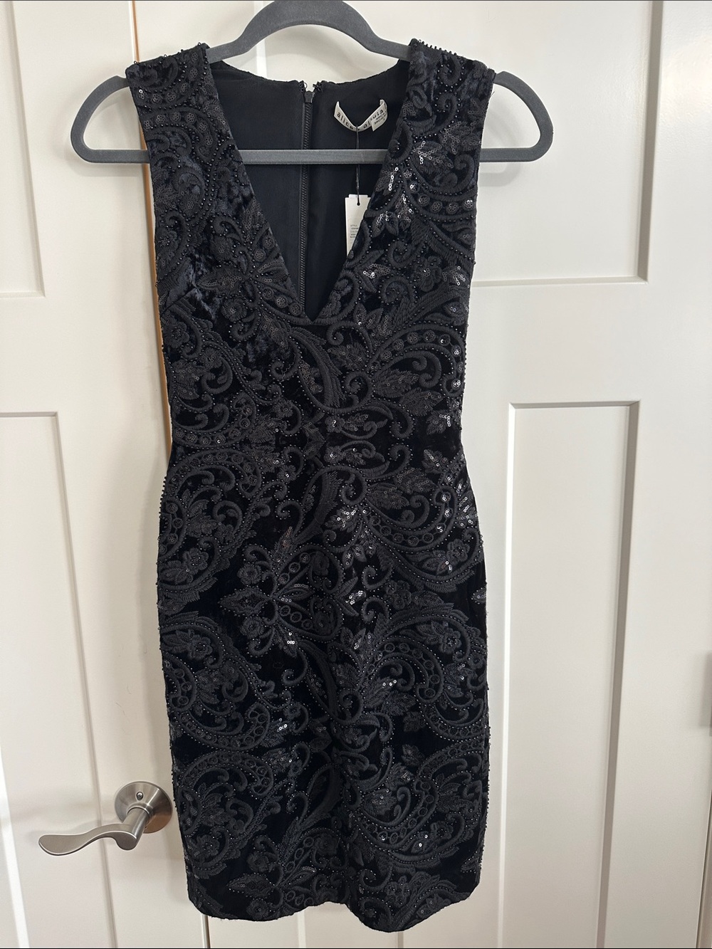 Alice + Olivia Black Beaded V-Neck Mini Dress